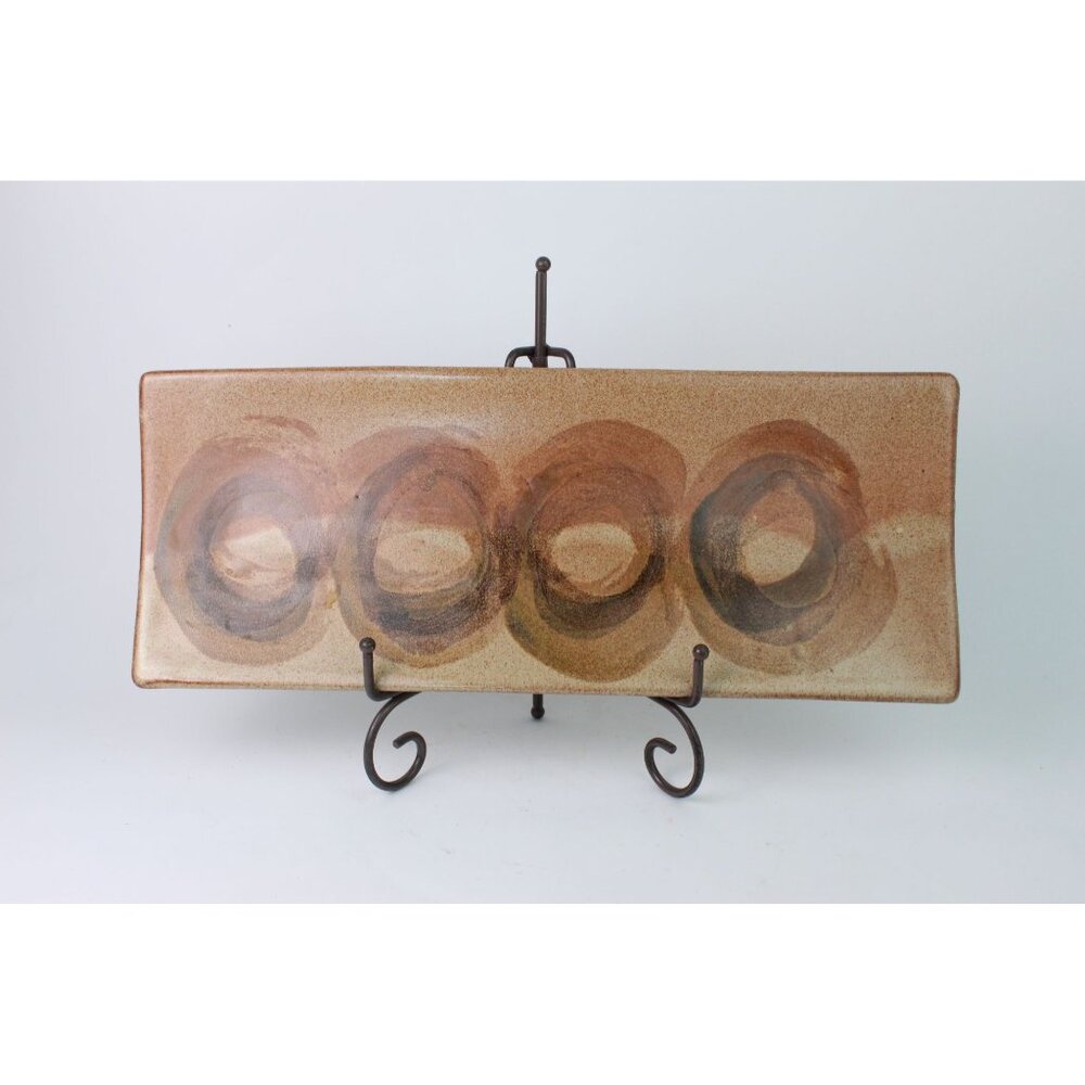 Vintage Signed Studio Pottery Tray 16” | Handmade Stoneware Serving Platter | Ea